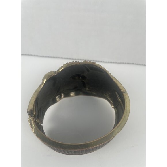 Brass Owl Cuff Bracelet With Black Stone Eyes Retro Statement Piece Unique - Picture 6 of 13